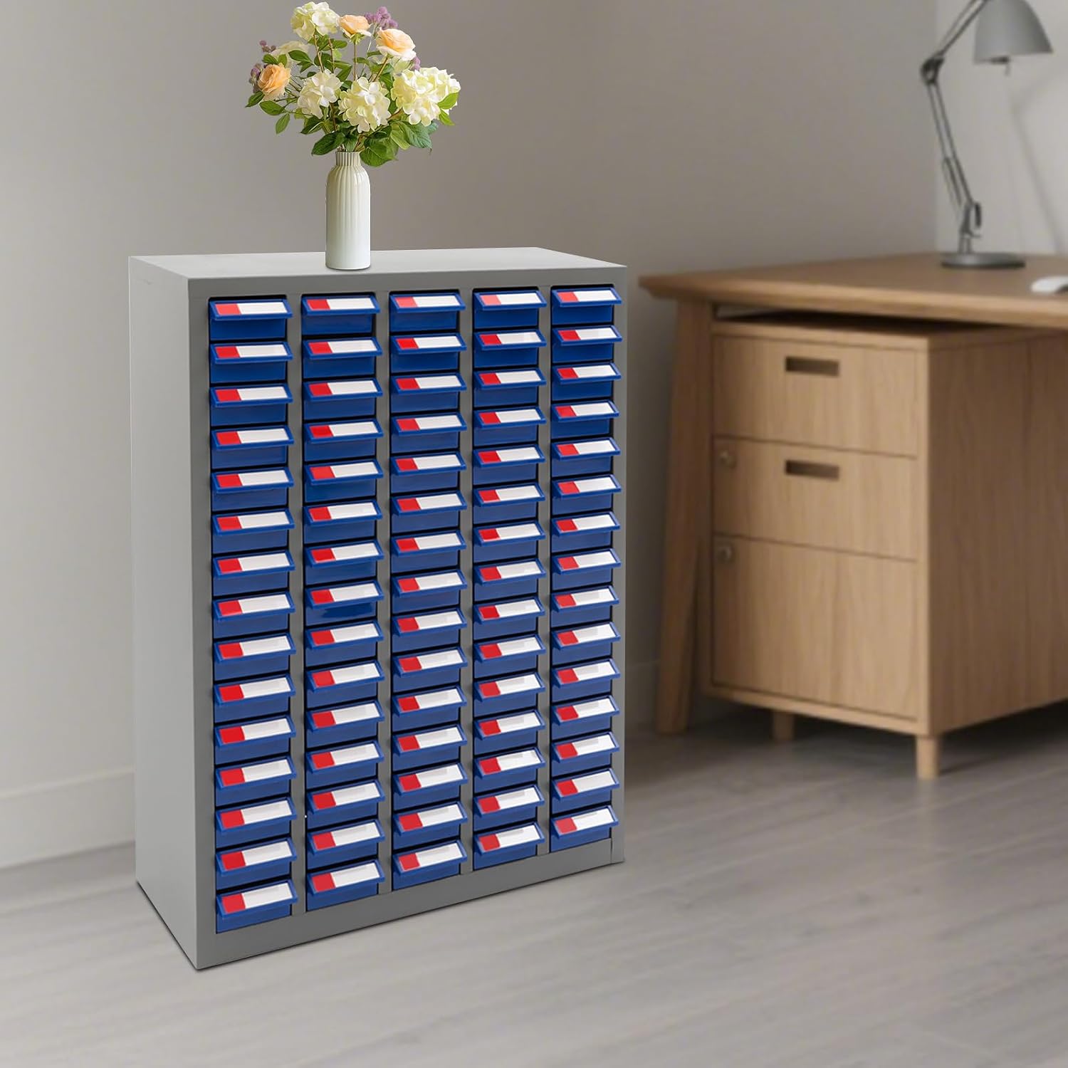 75 Drawers Parts Cabinet Bolt and Nut Tool Storage Cabinet Part Organization Shelves with Practical Tags & Dust Sheets for Tool Hardware Storage, 25.6' W x 8.7' D x 34' H