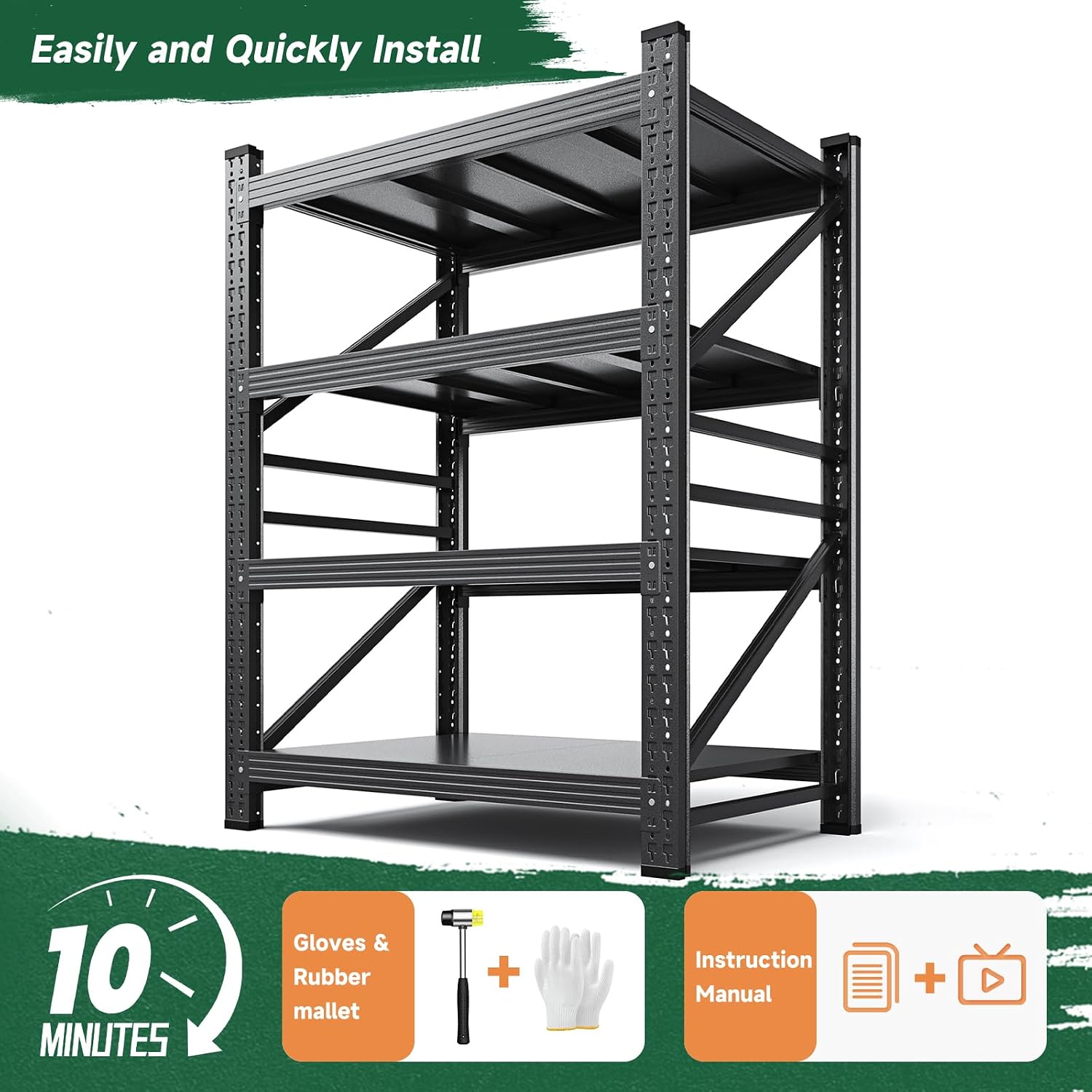 Letaya 2000LBS Storage Shelves Heavy Duty,60' H Garage Shelving Units, 4 Tier Adjustable Utility Rack Shelf,Large Metal Industrial Shelves,for Shop,Warehouse,Basement,Black (40' W x 20' D x 60' H)