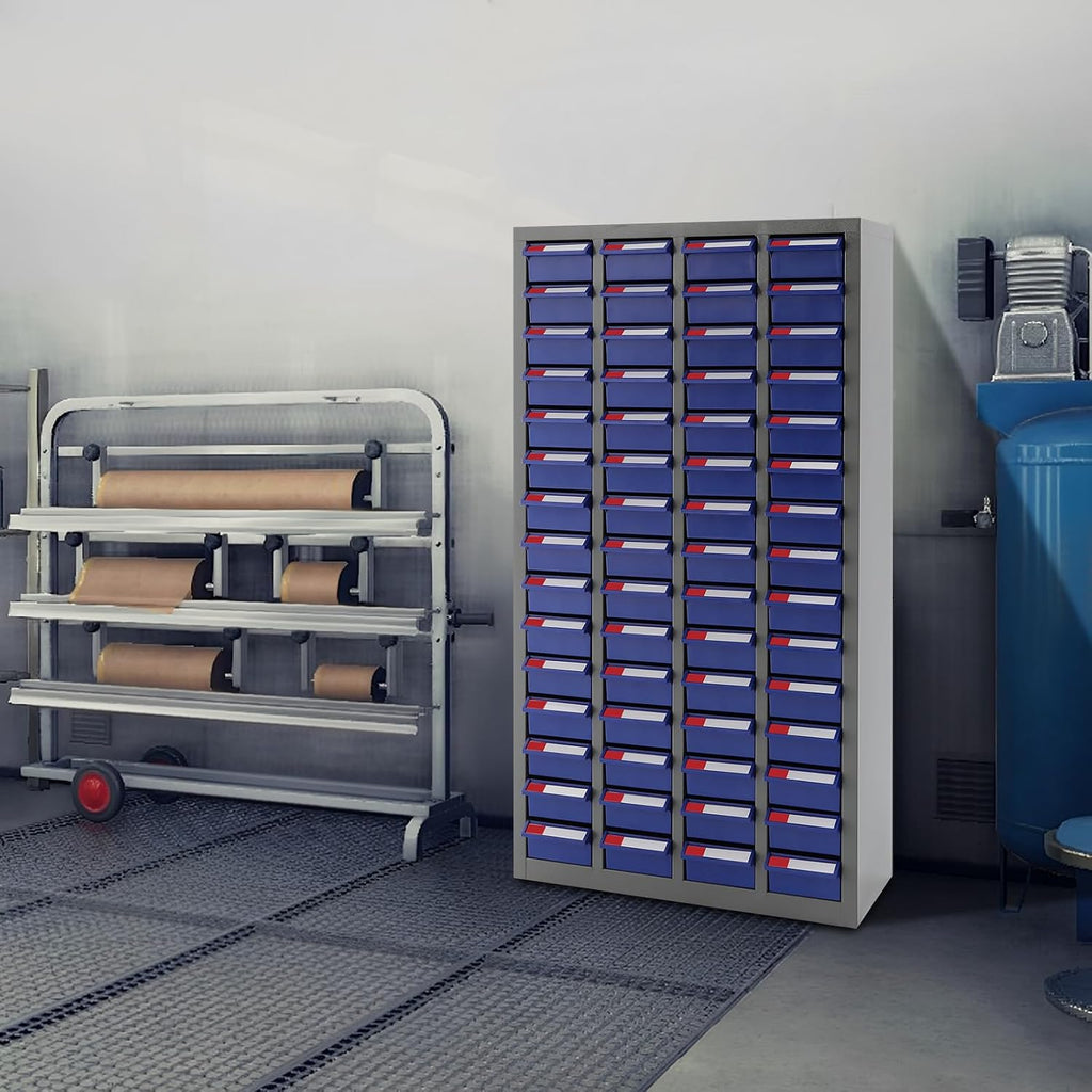 Parts Storage Cabinet with 60 Small Drawers, Free Standing Hardware Tools Storage Cabinet Bolt and Nut Tool Storage Organizer, Part Tool Cabinets for Warehouses, Workshops (Blue)
