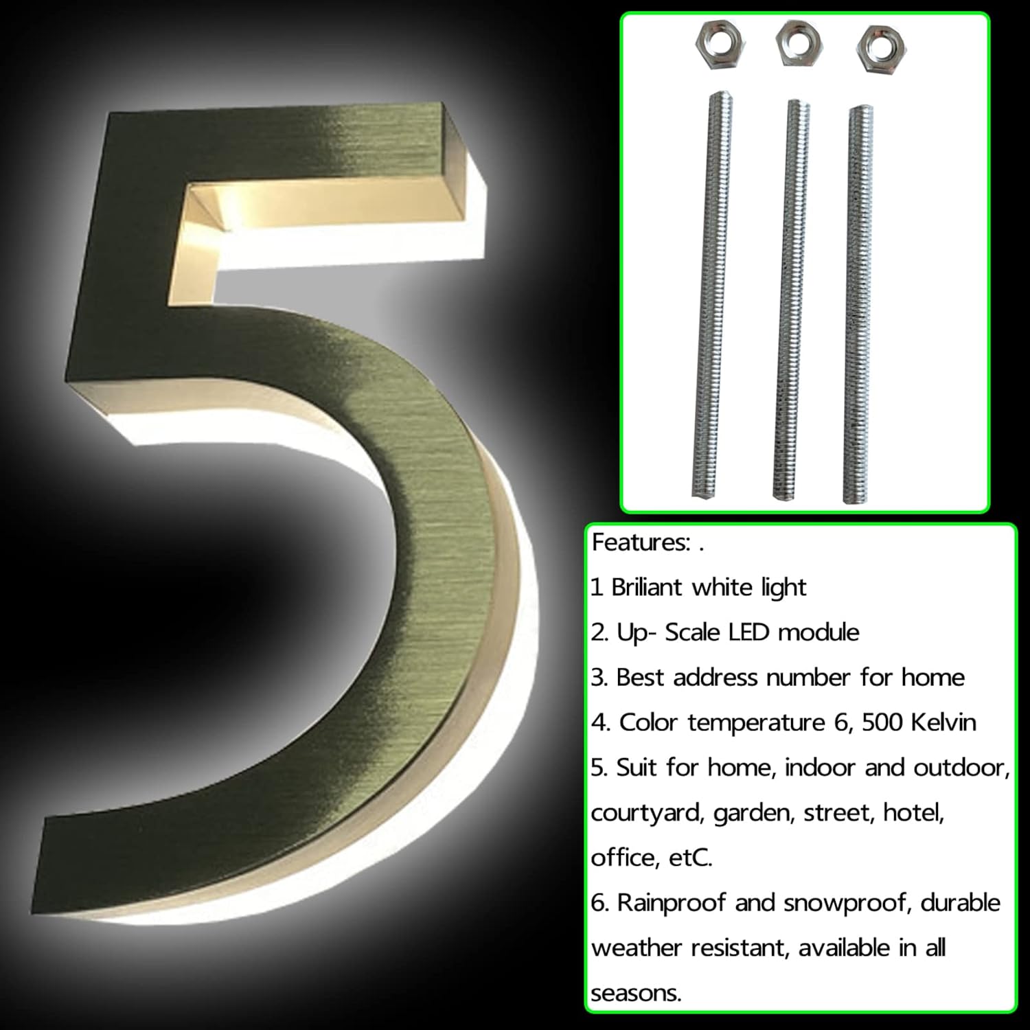 18' Backlit Illuminated LED House Number, Lighted Address Signs For Houses, Modern Lighted House Numbers For Outside, Illuminated Home Address Numbers,E