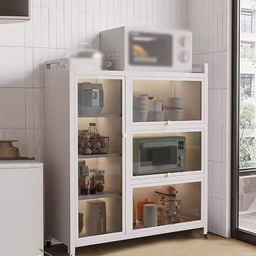 Bakers Rack with Storage Cabinet Doors Microwave Stand with Storage Cabinet Adjustable Layer Distance with of Brakeable Casters, for Utensils, Pots, Pans, Spices(White,100 * 40 * 107CM)