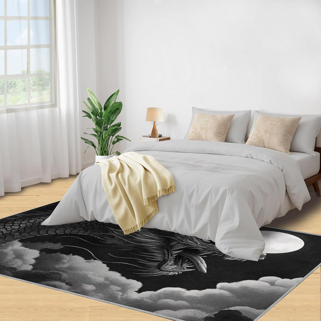 Dragon Rug 6x8, Dragon Rugs for Bedroom, Chinese Style Rugs for Living Room, Washable Area Rug for Boys Girls Bedroom, Low Pile & Non Slip Carpet