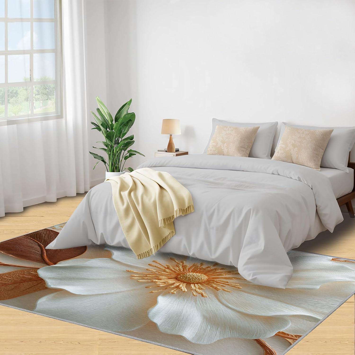 3D Florals Rugs for Bedroom, Flowers Rug 6x8, Flowers Dining Room Rugs Washable & Non Slip Large Carpet for Home Decor
