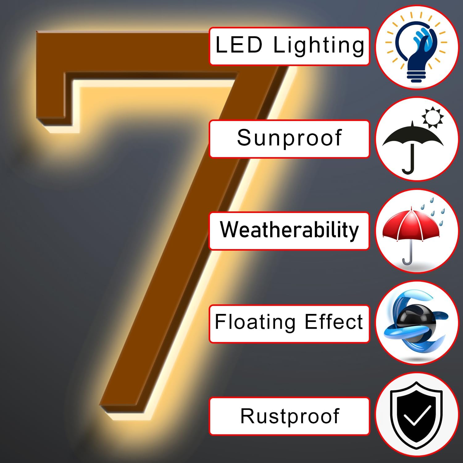 Illuminated LED House Numbers, Large Address Numbers 18', Backlit LED Illuminated Home Address Number, Modern Lighted House Numbers, Waterproof, Brown, Warm Light,9