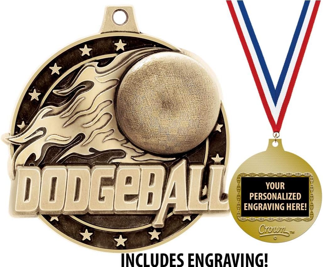 Dodgeball Medals, 2' Gold Dodgeball Tournament Medal Award with Free Custom Engraving