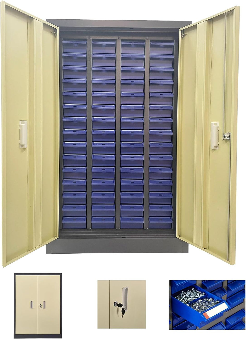 INTSUPERMAI Parts Cabinet Tools Storage Cabinet 60 Drawer Plastic Parts Organizer Plastic Storage Drawers 2 Dividers 5 Baffle