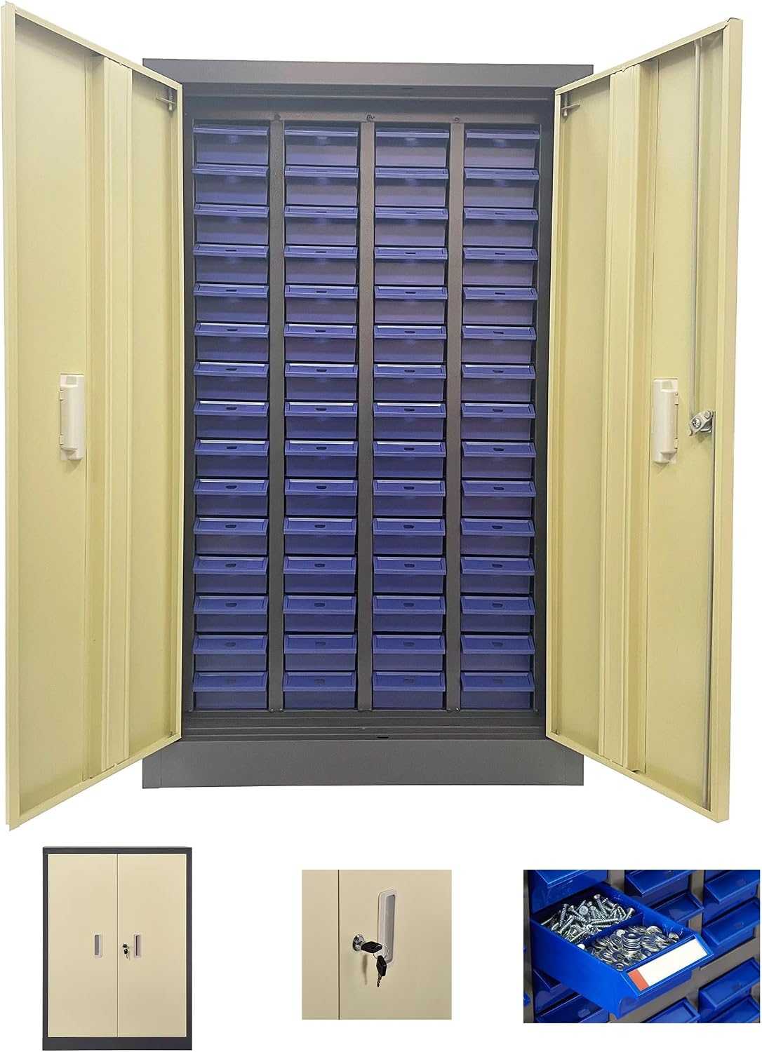 INTSUPERMAI Parts Cabinet Tools Storage Cabinet 60 Drawer Plastic Parts Organizer Plastic Storage Drawers 2 Dividers 5 Baffle