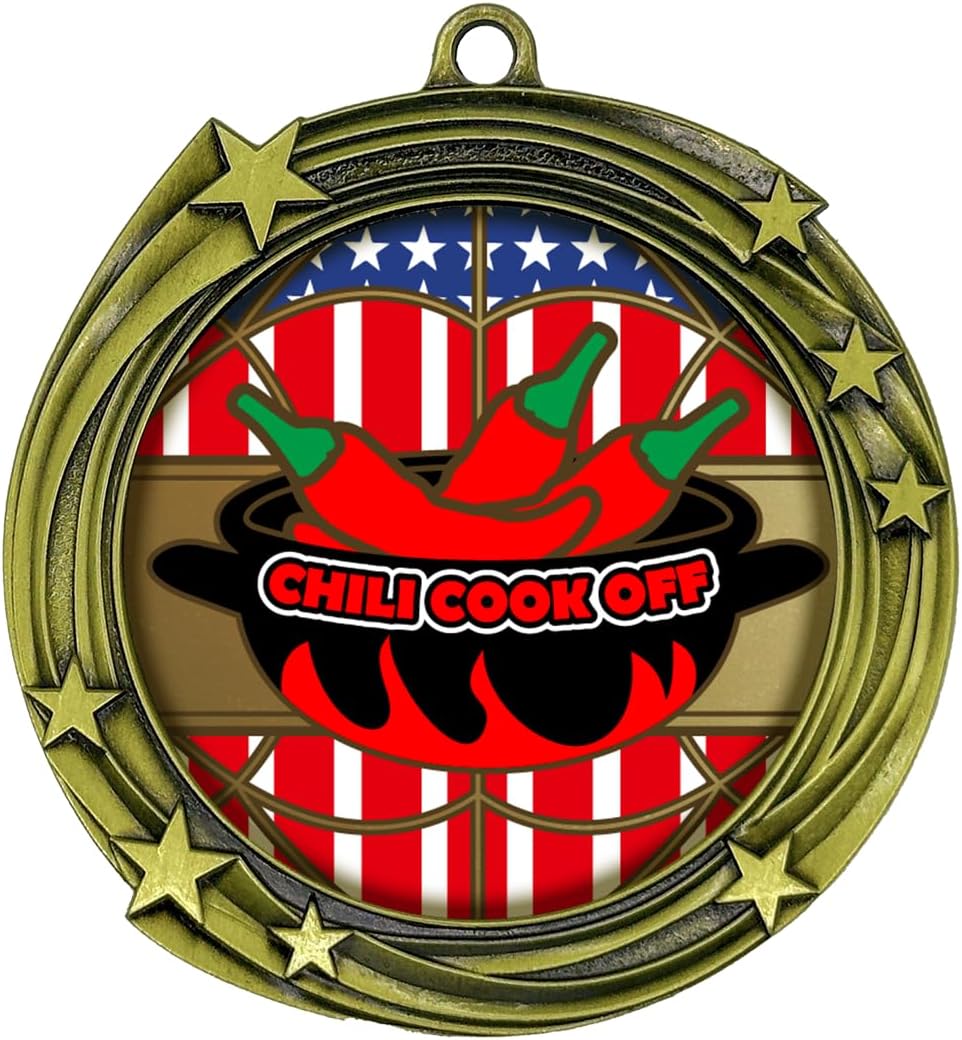 All Quality Chili Cook Off Swirling Stars Design Medal - 1st, 2nd, 3rd Place