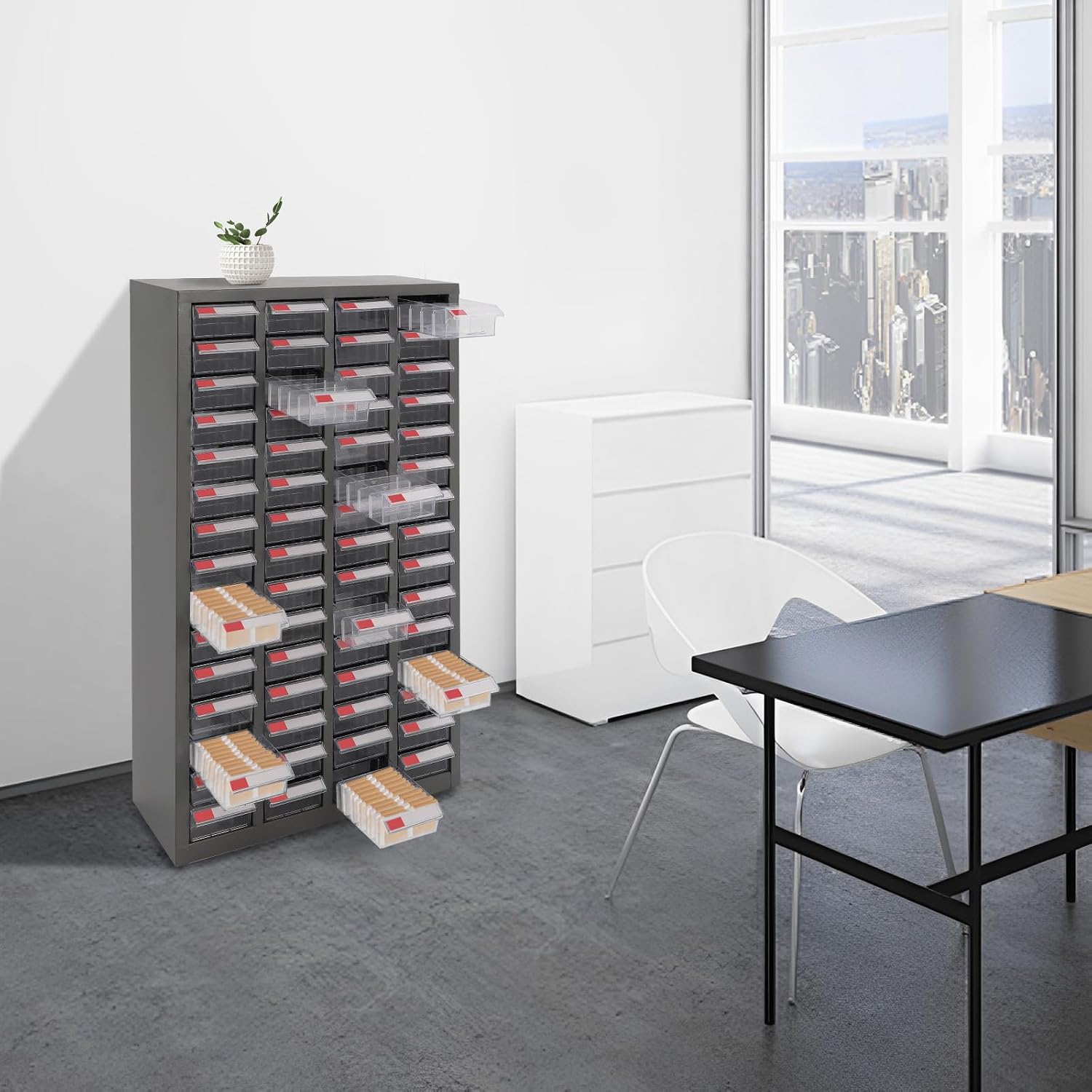 Parts Storage Cabinet with 60 Small Drawers, Free Standing Hardware Tools Storage Cabinet Bolt and Nut Tool Storage Organizer, Part Tool Cabinets for Warehouses, Workshops (Gray)