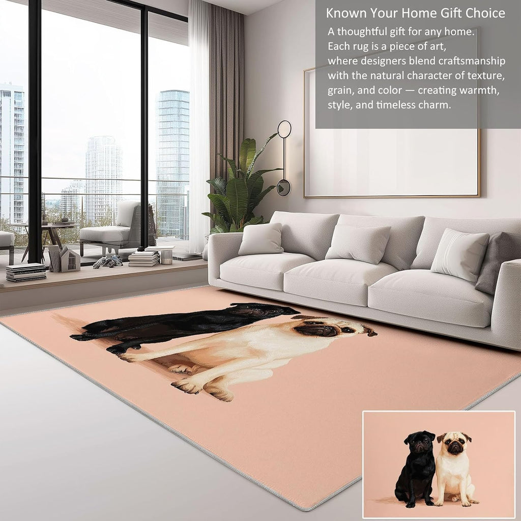Modern Nature Photography 5 x 7 ft Area Rug, Animal Pug Portrait Print Washable Rugs for Living Room - Non-Slip Dining Room Throw Mat Non-Shedding Soft Carpet for Bedside Entry Kitchen