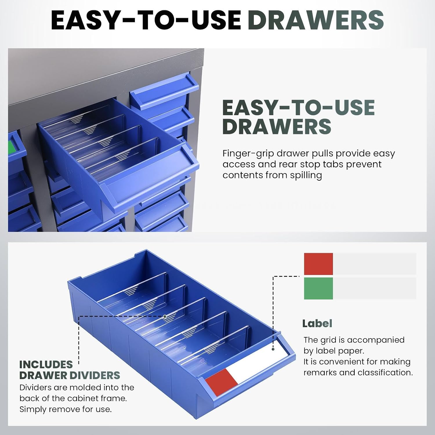 100 Drawers Parts Cabinet, (25.8'×8.66'×35.4') Nut and Bolt Organizer with Adjustable Dividers, Cold-Rolled Steel Frame & ABS Drawers, Label Slots for Workshop, Garage (100 Drawer)