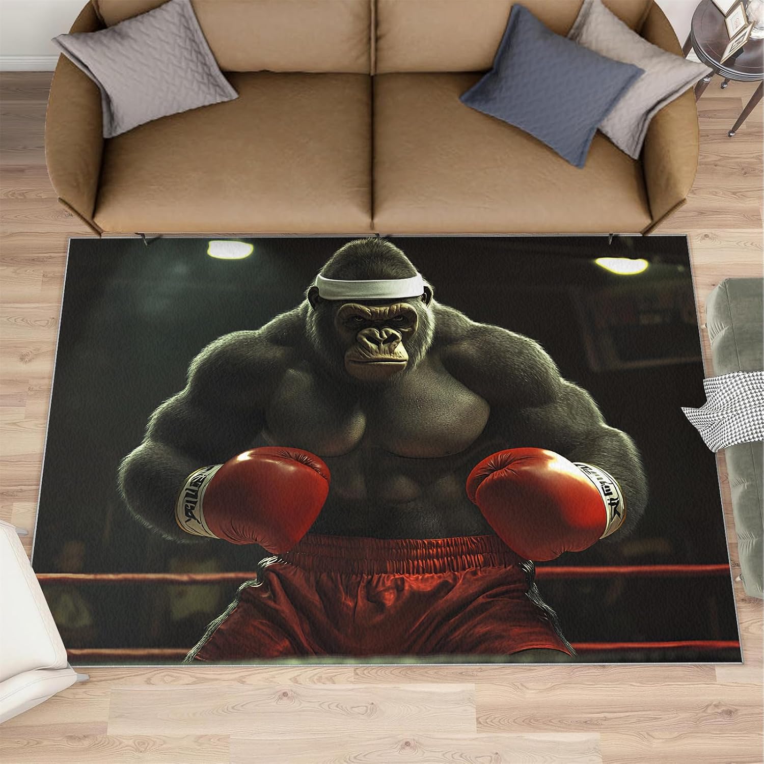 Gorilla Area Rug 6x8 - Boxing Gorilla Large Rugs for Living Room, Boxing Gym Carpet Area Rug for Girls Bedroom Kids Room Basement Office Classroom
