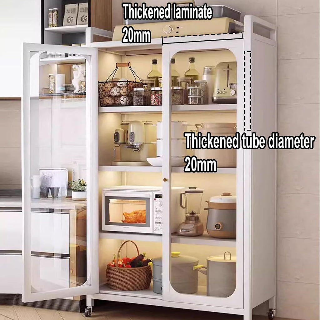 Microwave Cabinet with Storage 5-Tier Made of Carbon Steel Baker's Rack with Rolling Wheels and 6 Hooks Kitchen Shelves Freestanding for Spices(60 * 45 * 156CM)