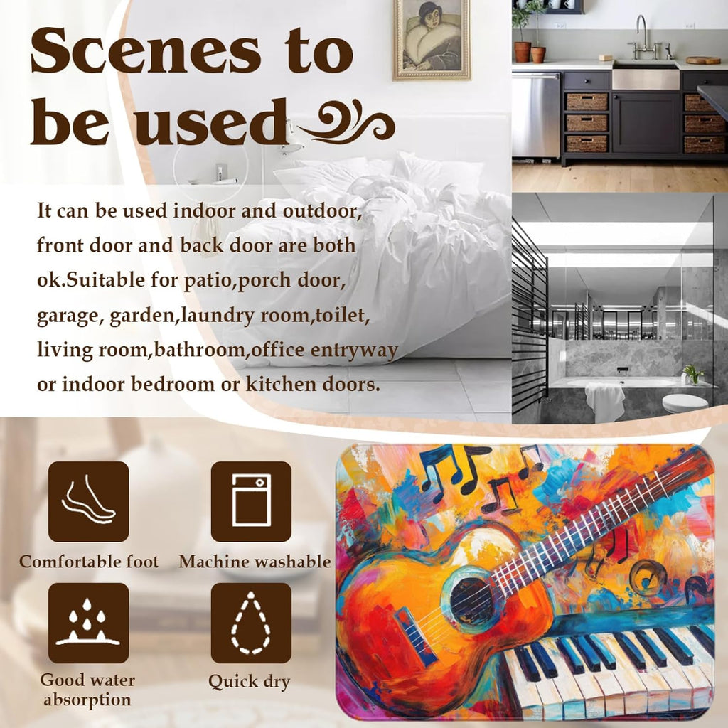 Guitar Rugs for Music Room - Guitar Rug, 6 ft x 8 ft, Abstract Colorful Musical Area, Multicolor, Washable & Non Slip & Soft Large Guitar Home Decor Gifts