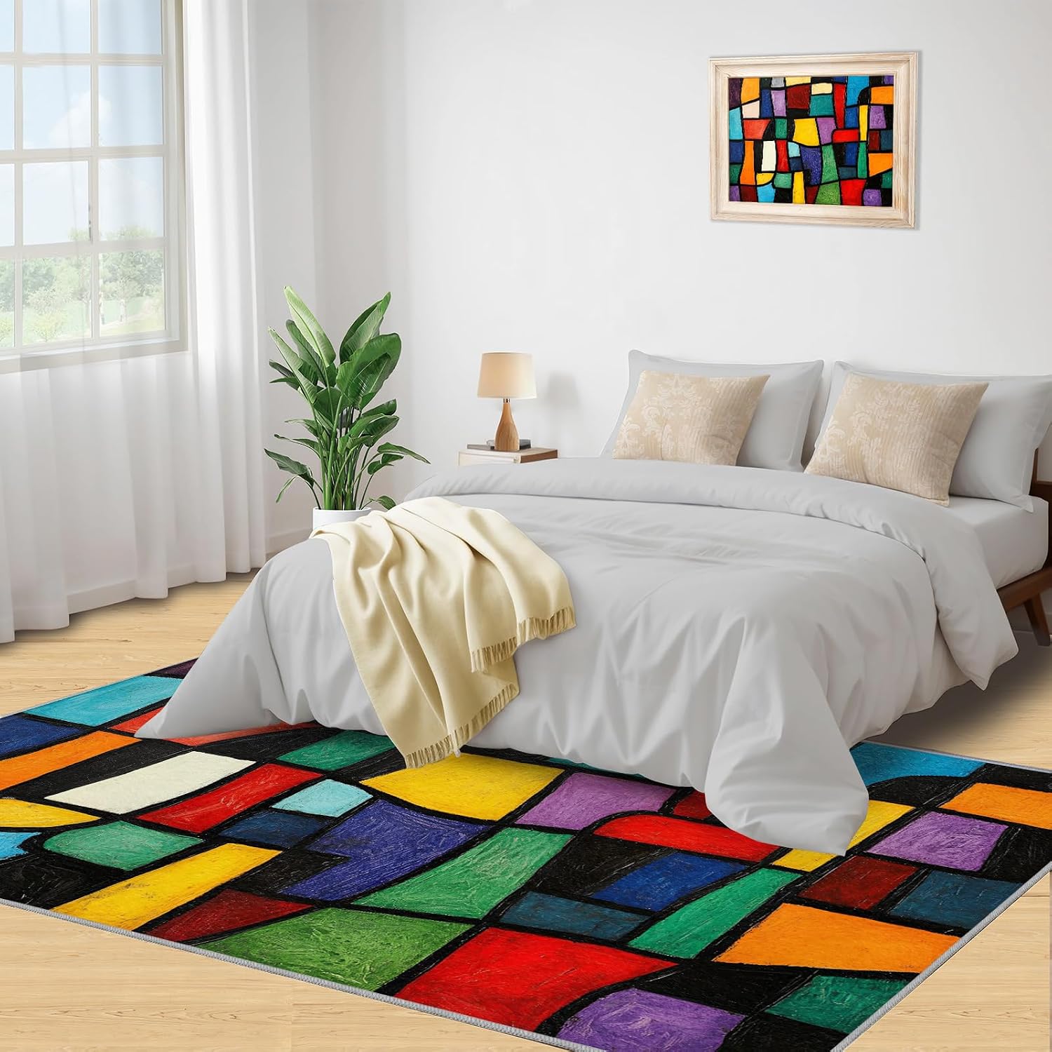 Colorful Geometry Area Rug, Geometric Color Blocks Rugs for Living Room, Low Pile Soft High Traffic Rugs for Bedroom Children's Room Dormitory Decor Floor Mat 6x8