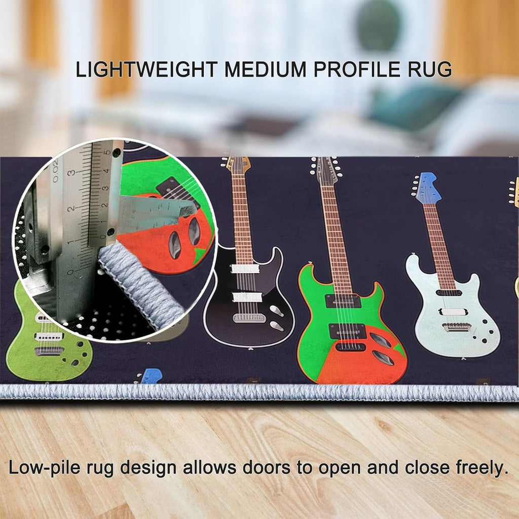Area Rug Cartoon Color Guitar 6x9 ft Washable Rugs, Soft Non-Slip Faux Wool Rug for Living Room, Bedroom, Farmhouse, Dining Room, Office, Home Decor Carpet