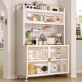 Microwave Stand, White Bakers Rack with Storage, Kitchen Hutch Pantry with See-Through Door Panels for Living Room, Study, Office