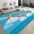 Cartoon Clouds Rainbow Area Rugs 5 x 7 ft for Kids Room Boys Girls, Blue Polyester Indoor Carpet - Machine Washable Non-Slip Soft Printed Rug for Bedroom Living Room Decor