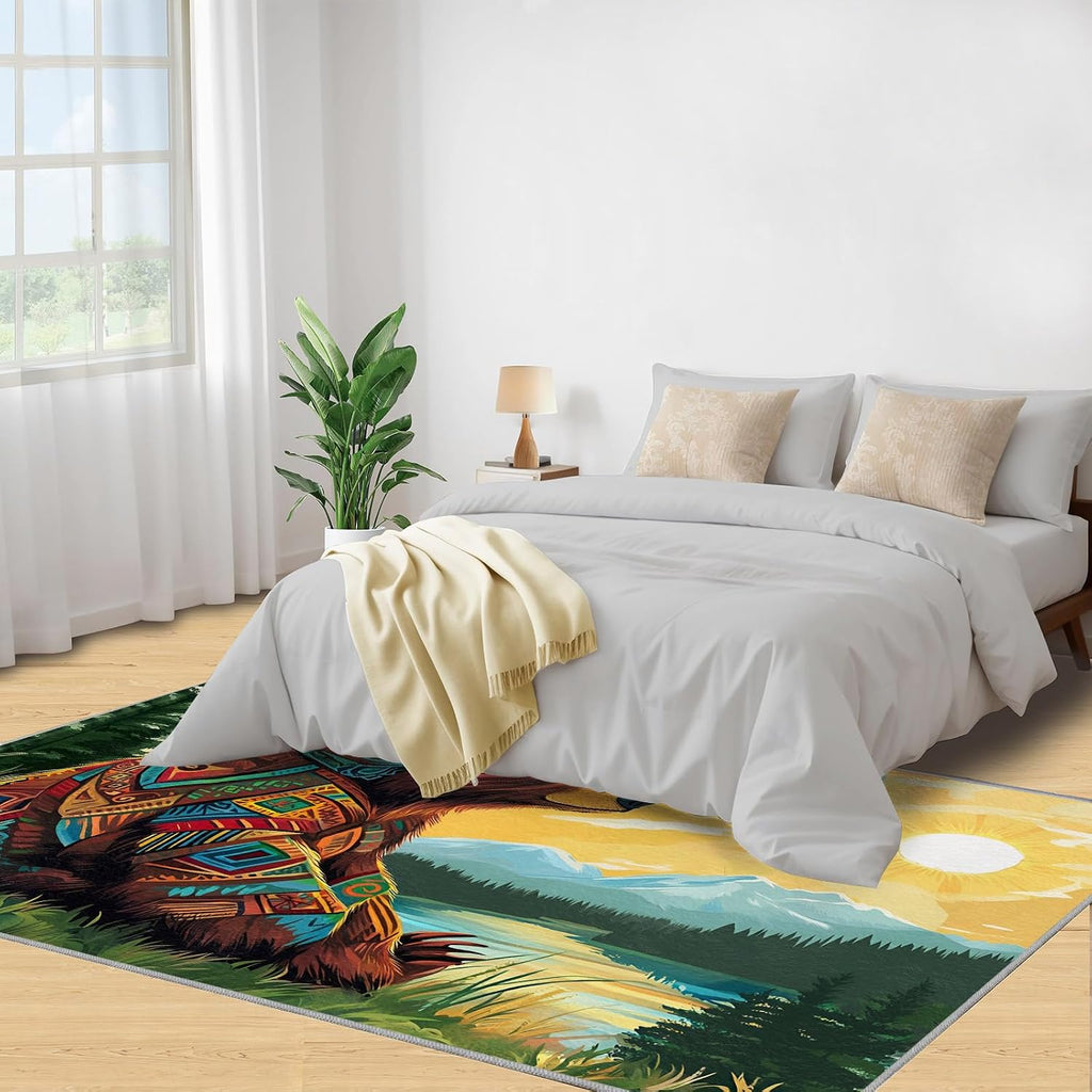 Bear Rugs for Living Room 6x8ft, Aztec Rugs, Western Rug, Decor Carpet for Bedroom Dining Room Non Slip Area Rug