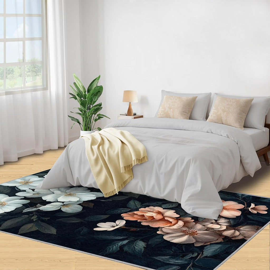 Classical Florals Area Rug 6x8 - Floral Oil Painting Large Rugs for Living Room, Rustic Flowers Carpet Area Rug for Girls Bedroom Kids Room Basement Office Classroom