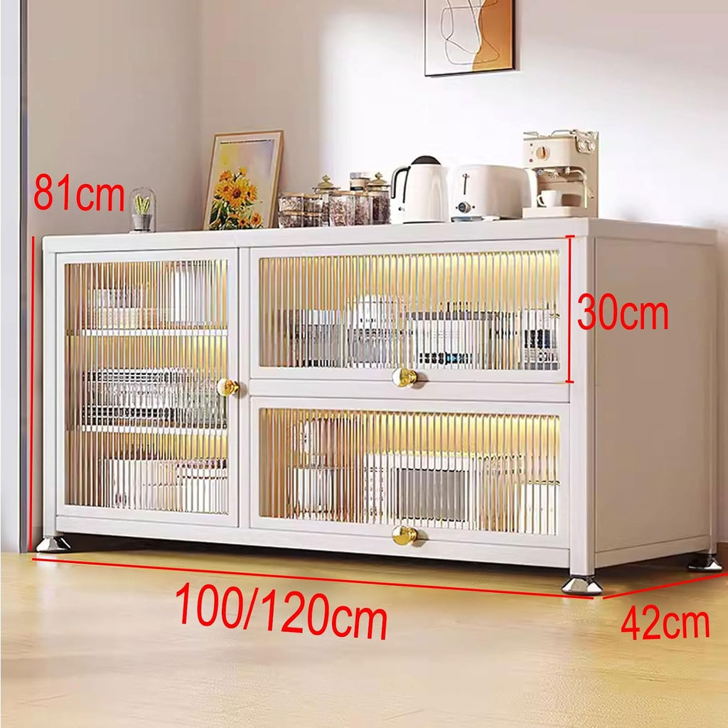 Kitchen Storage Shelves for Small Spaces with Doors Made of Carbon Steel Kitchen Baker's Rack with Storage Transparent Flip Switch Door Design(Color:White,Size:100 * 42 * 81cm)