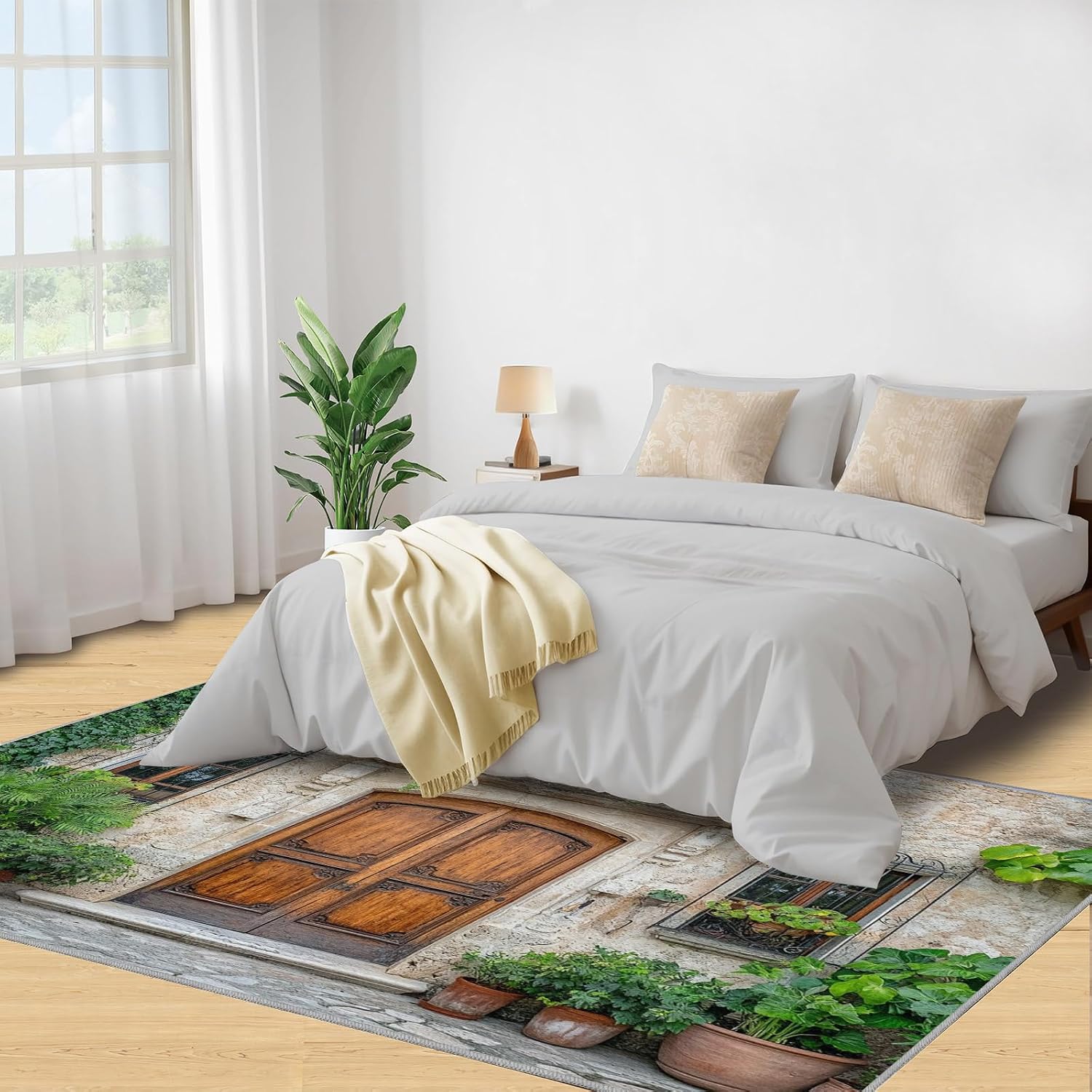 Tuscany Italy Rug 6x8-6x8 Rug, Barn Door Area Rugs for Bedroom, Green Plants Rugs for Living Room, Farmhouse Washable Mat, Italian Street Carpet, Italy Home Decor & Gifts