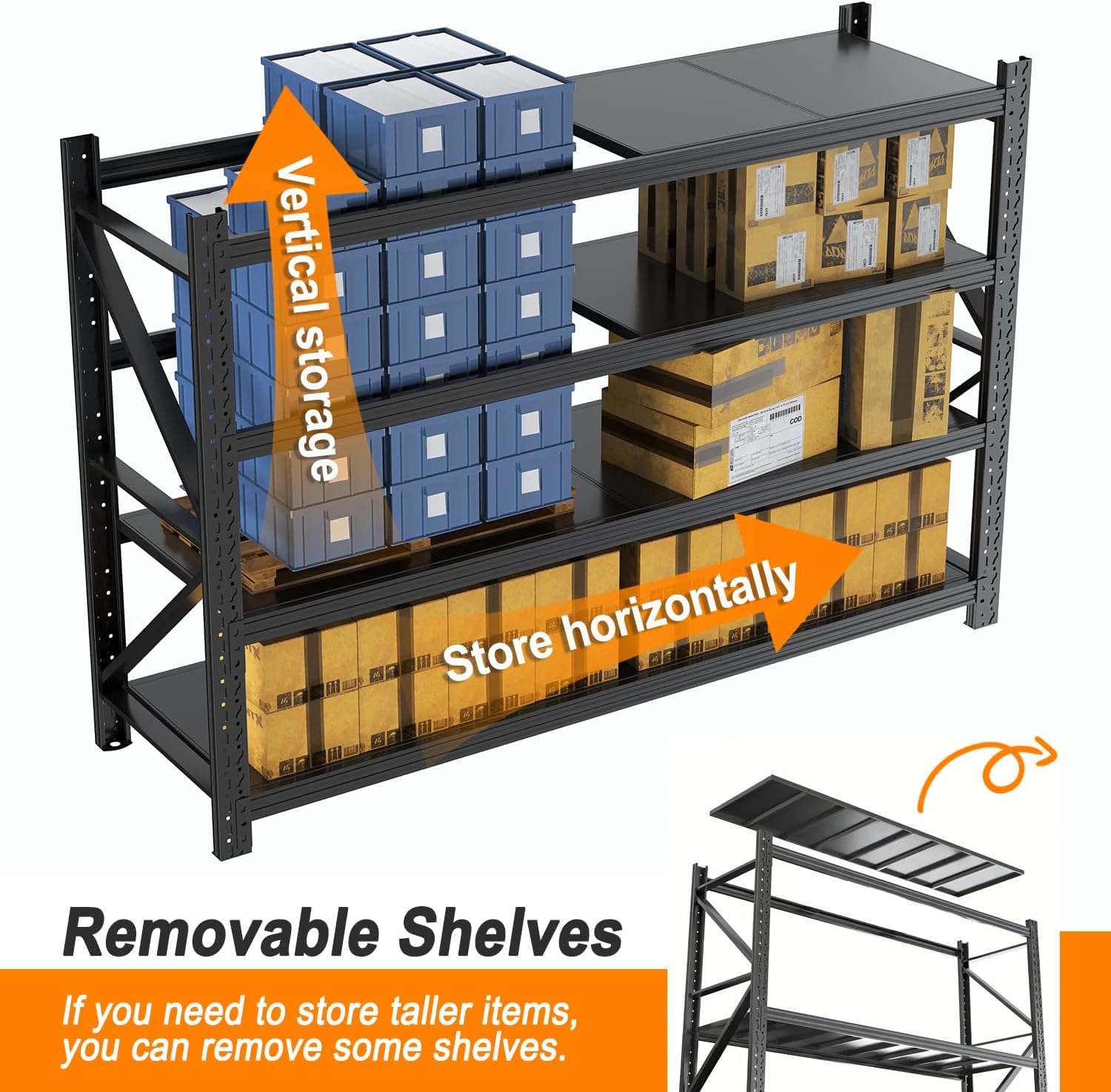 Garage Shelving 70.87' Wide Heavy Duty Storage Shelves Units and Storage,Metal Shelving Adjustable Shelves,Steel Garage Storage Rack,Industrial Utility Shelf Organization for Kitchen,Pantry