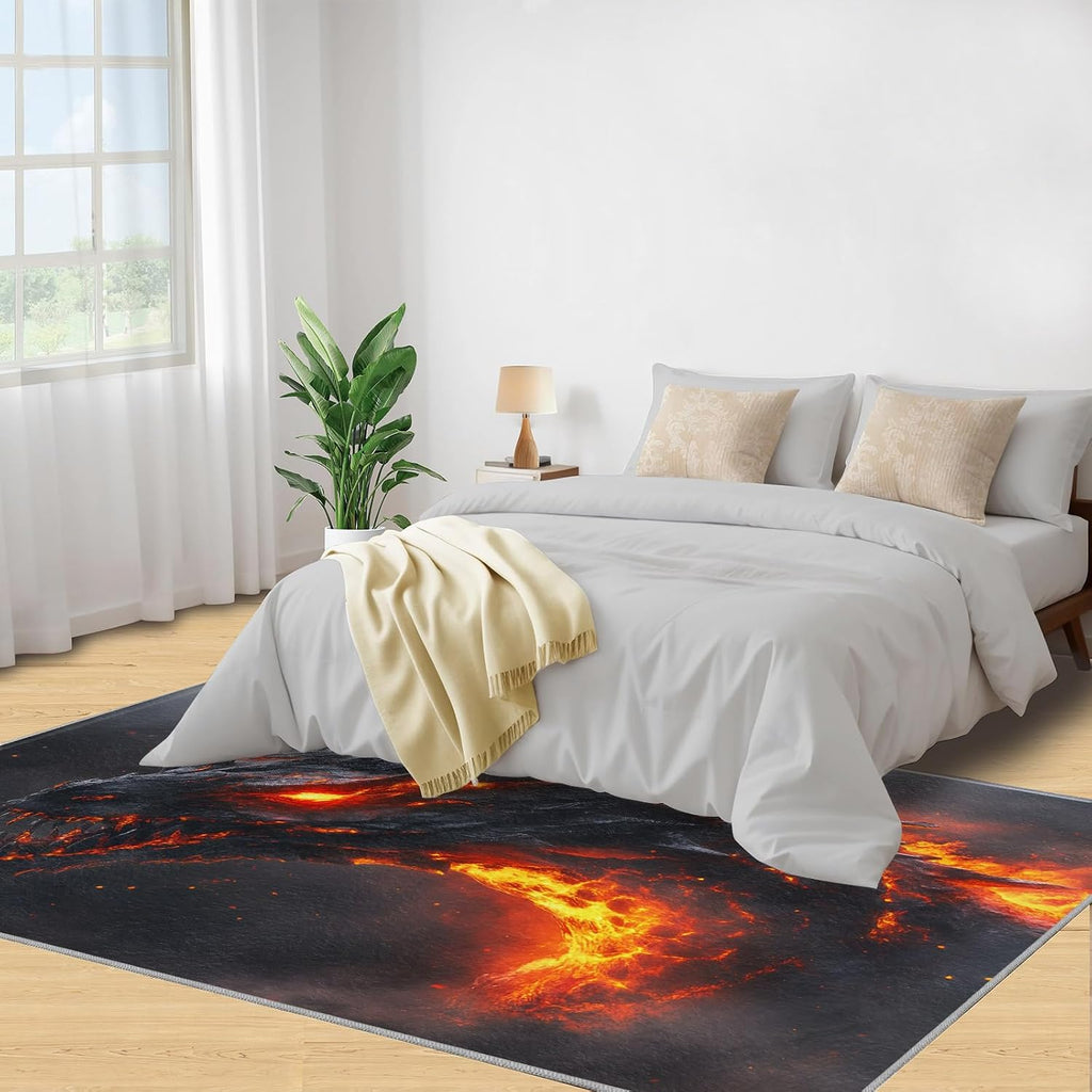Dragon Rugs for Bedroom, Dragon Rug 6x8, Fantasy Creature Dining Room Rugs Washable & Non Slip Large Carpet for Home Decor