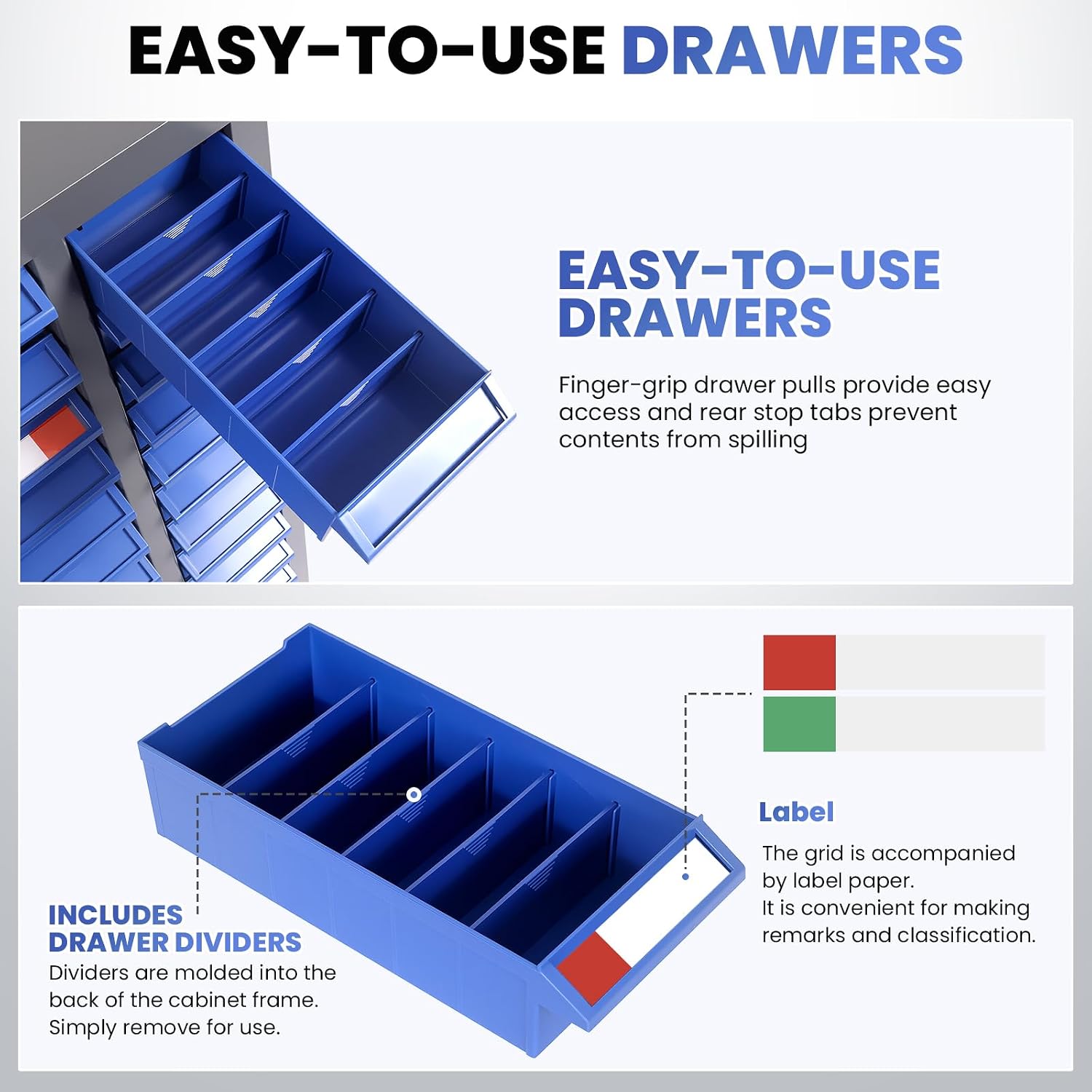 Heavy Duty Parts Cabinet No Assembly, 75-Drawer Bolt Bin with 375 Adjustable Dividers & Color Labels, Nuts and Bolts Organizer with Reinforced Packaging for Workshop