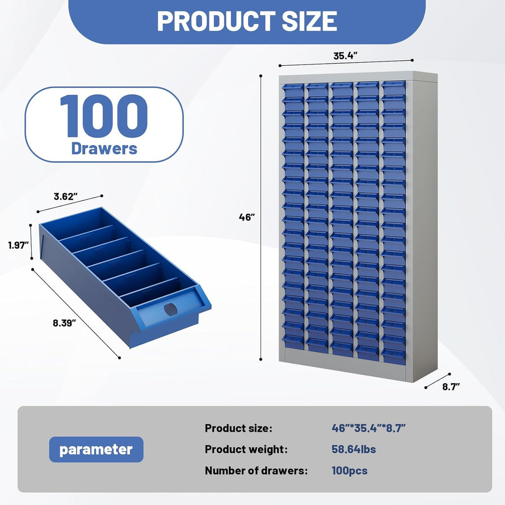 100-Drawer Parts Storage Cabinet – Multi-Purpose Organizer for Screws, Bolts, Nails, Craft Supplies, Legos, Makeup & Tools – Compact Plastic Drawer Unit for Garage, Workshop, Classroom & Home