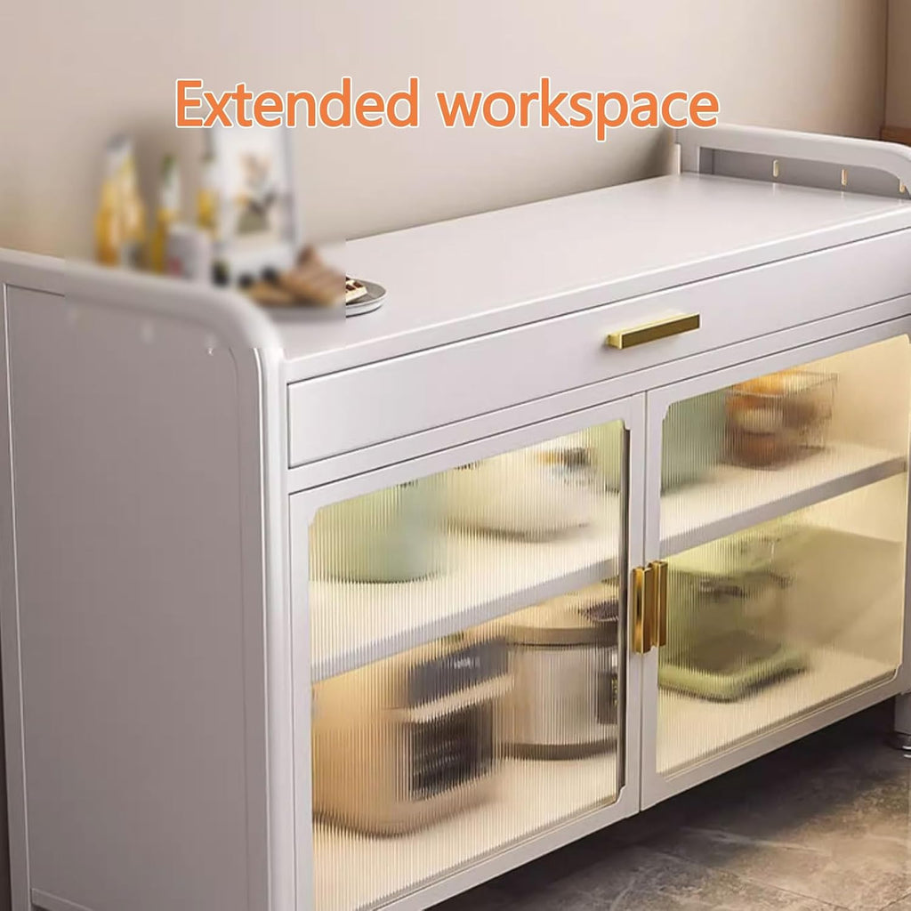 Kitchen Storage Rack for Cabinet Bakers Rack with Storage Cabinet Doors with Adjustable Foot Pads, for Kitchen, Dining Room, Living Room(White,60 * 37.5 * 147.4cm)