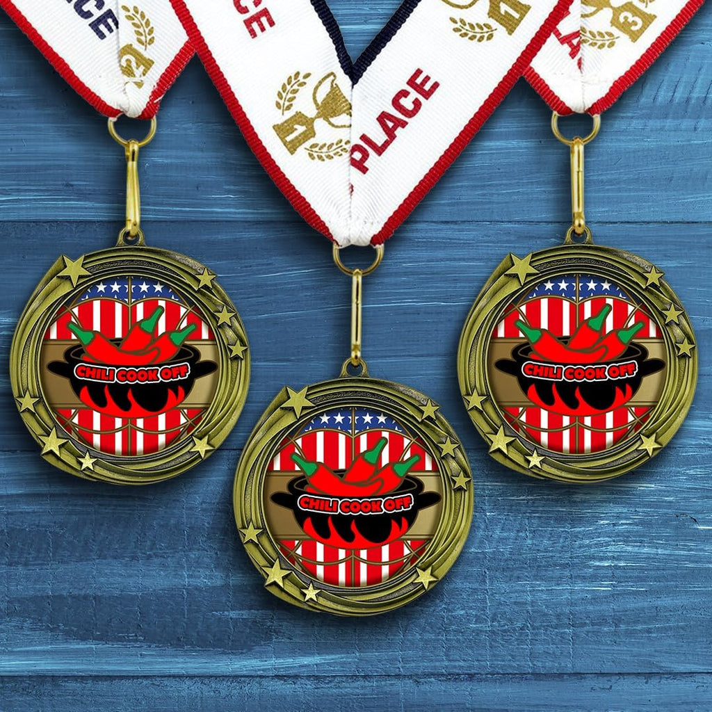 All Quality Chili Cook Off Swirling Stars Design Medal - 1st, 2nd, 3rd Place