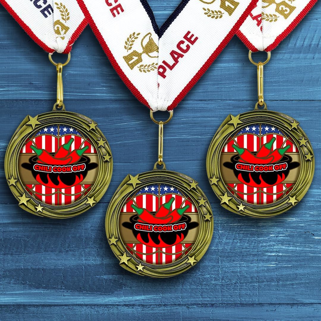 All Quality Chili Cook Off Swirling Stars Design Medal - 1st, 2nd, 3rd Place