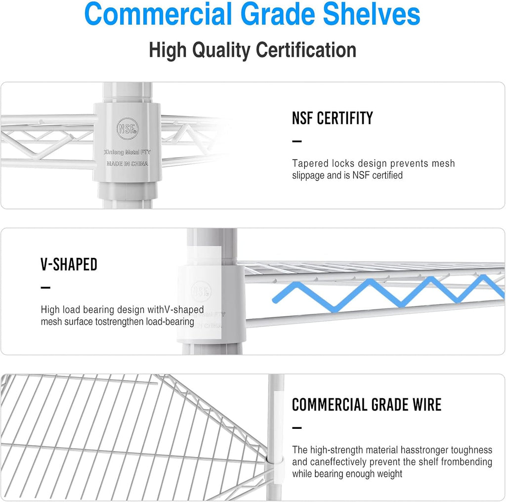 6 Tier NSF Metal Corner Shelf Wire Shelving Unit, 600lbs Capacity Heavy Duty Adjustable Pentagonal Storage Rack with Shelf Liners for Kitchen Garage Office Etc Room Corner, 72'H x 20'L x 20'D - White
