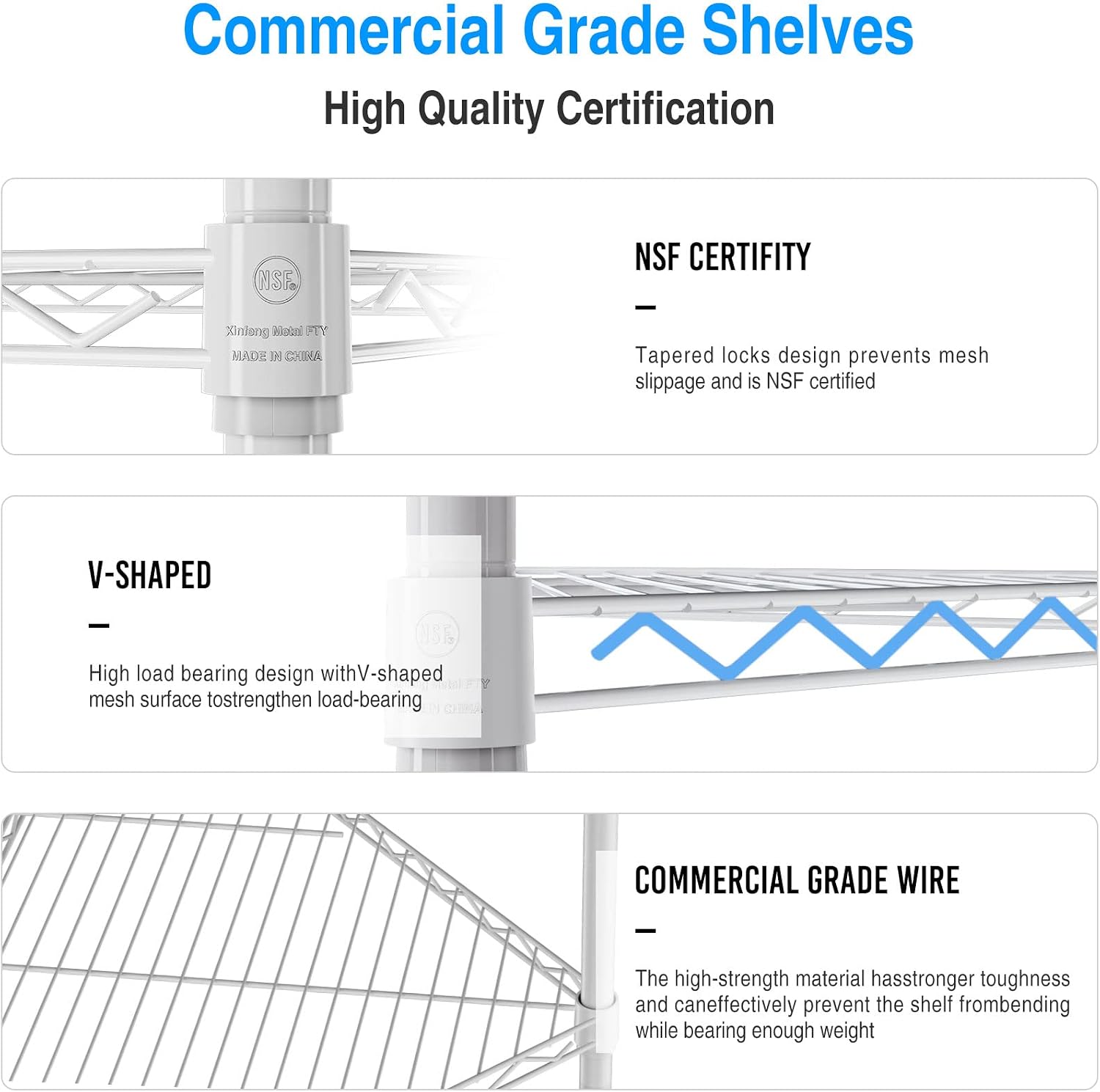 6 Tier NSF Metal Corner Shelf Wire Shelving Unit, 600lbs Capacity Heavy Duty Adjustable Pentagonal Storage Rack with Shelf Liners for Kitchen Garage Office Etc Room Corner, 72'H x 20'L x 20'D - White