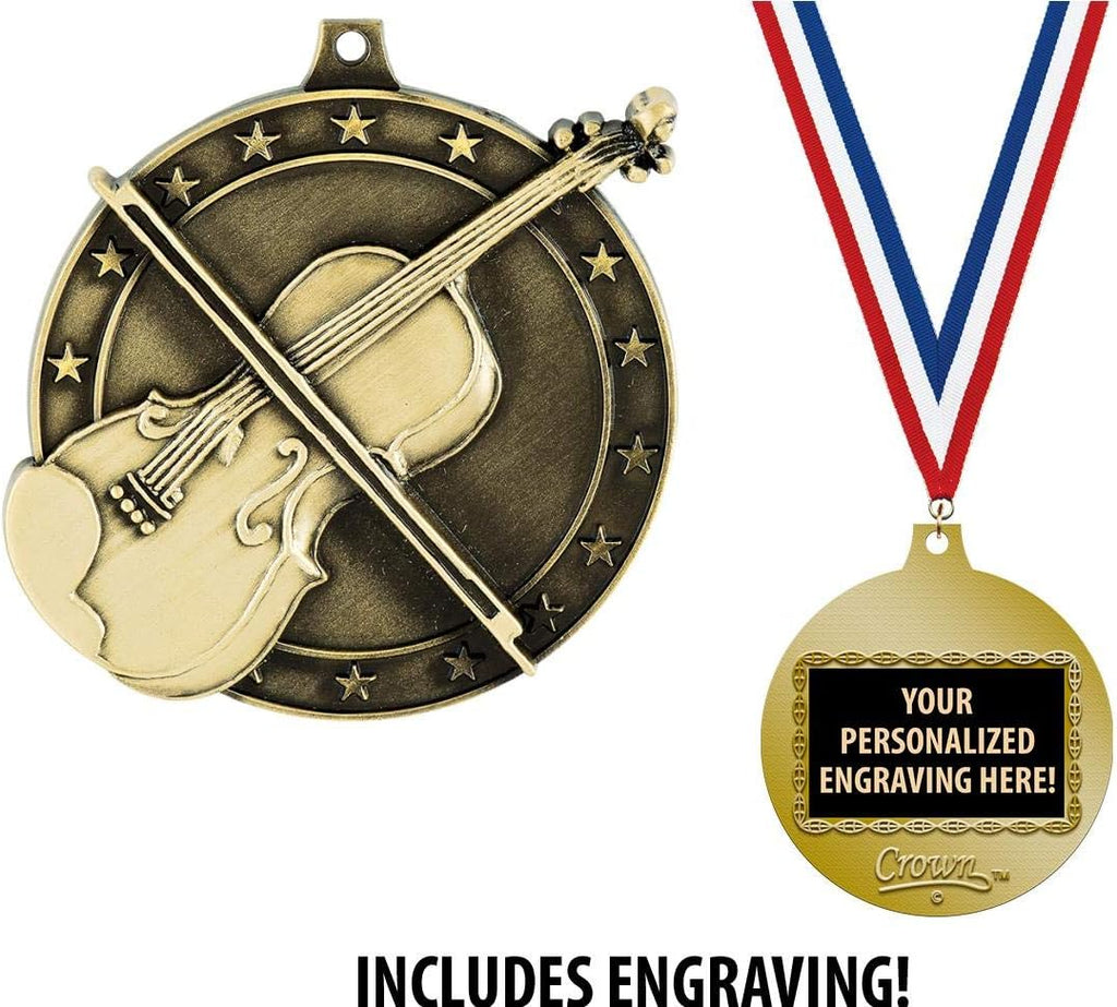 Crown Awards Violin Medals, 2' Gold Violin Music Medal Award with Free Custom Engraving