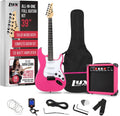 LyxPro 39' inch Full Size Electric Guitar with 20w Amp, Package Includes All Accessories, Digital Tuner, Strings, Picks, Tremolo Bar, Shoulder Strap, and Case Bag Complete Beginner Starter kit - Pink