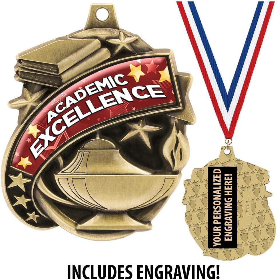 Academic Medals - 1 1/2' Gold Academic Excellence Medal, Great Education Awards with Custom Engraving Prime