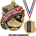 Academic Medals - 1 1/2' Gold Academic Excellence Medal, Great Education Awards with Custom Engraving Prime