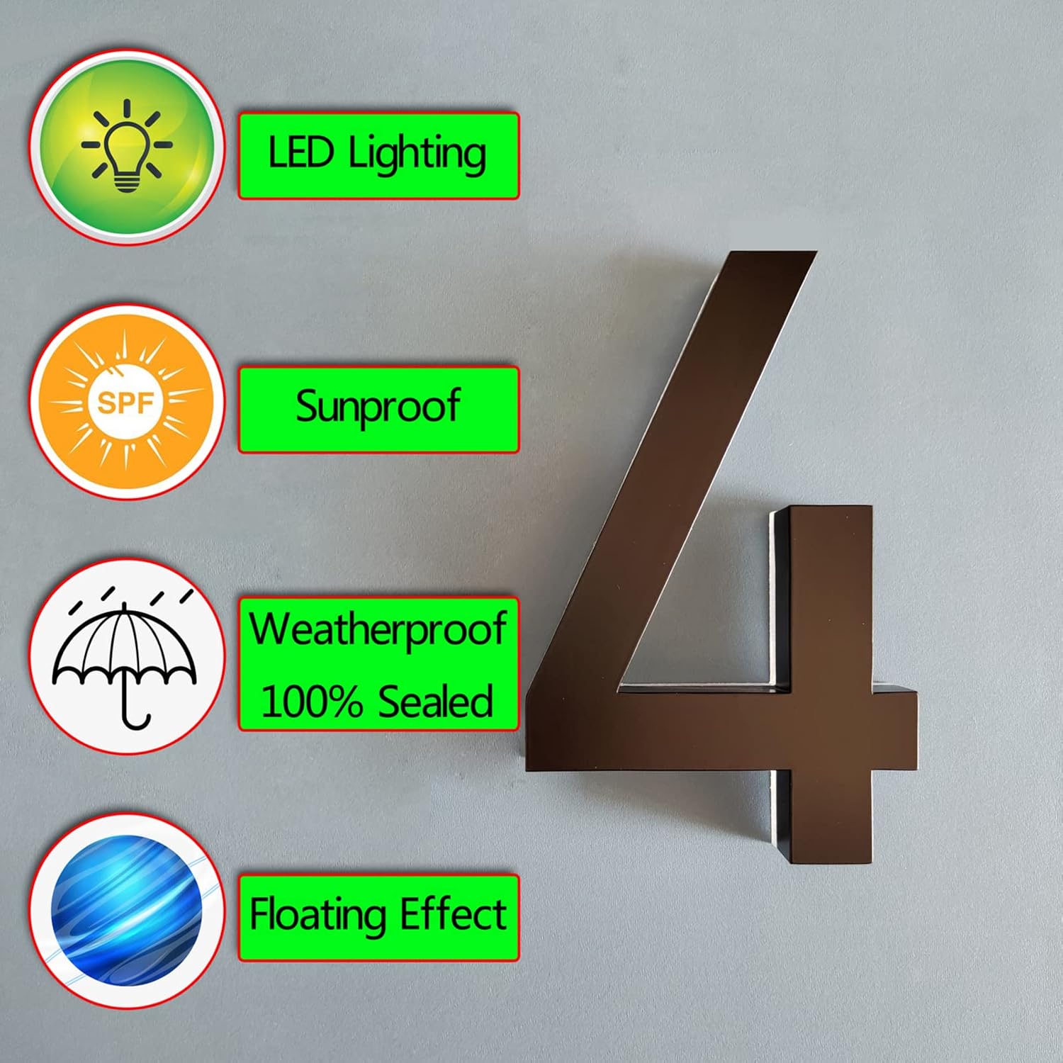 18' Backlit LED Home Address Number, Lighted Up House Numbers Plaques For Outside, Steel House Numbers Plaques With Lights For DIY Yard Outdoor,2