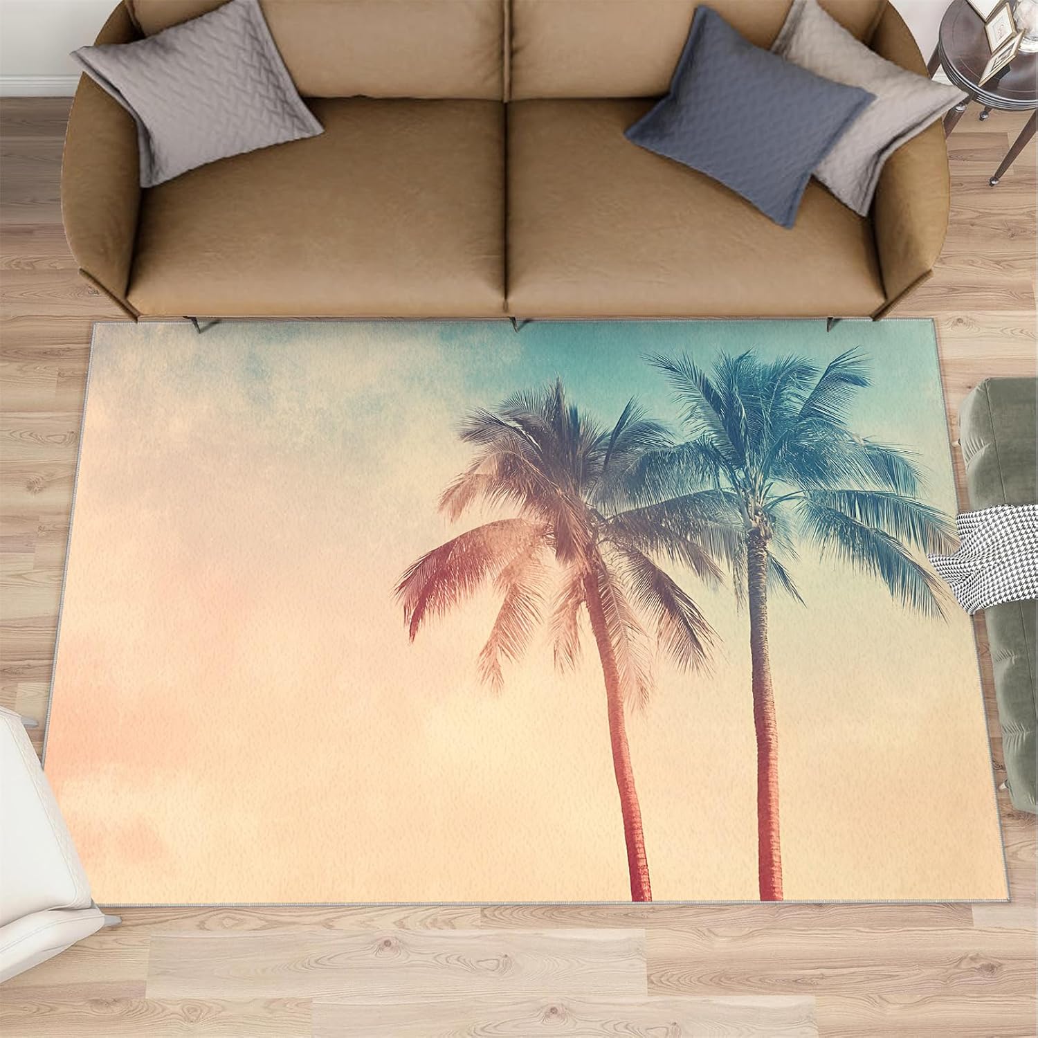 Palm Tree Rug 6x8-6x8 Rug, Tropical Area Rugs for Living Room Bedroom, Palm Tree Area Rugs, Summer Carpet, Washable Carpet, Tropical Home Decor & Gifts