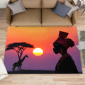African Women Living Room Rug, Sunset Grassland Rugs for Bedroom, Washable Area Rug for Study Office Kitchen Dining Room Decor Floor Mat 6x8
