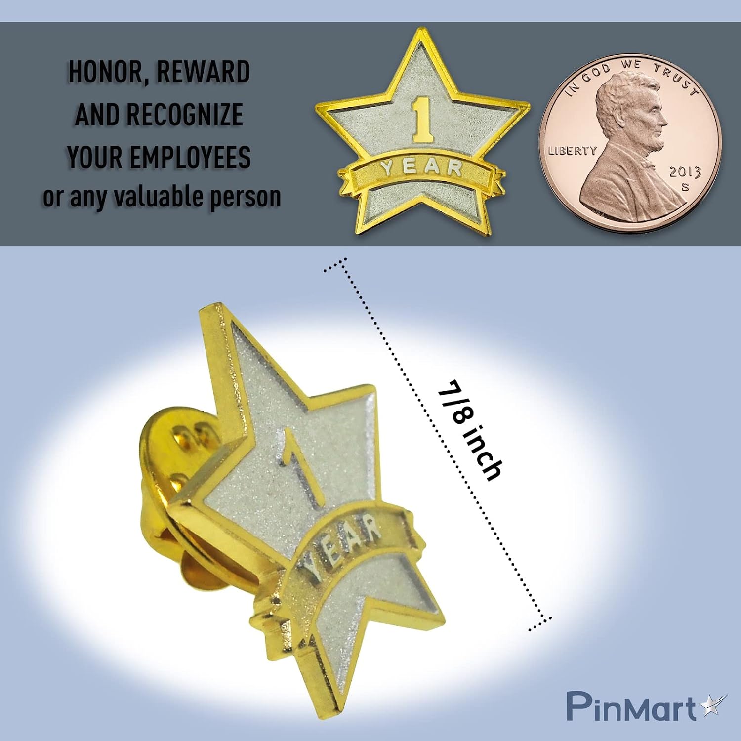 PinMart Year Service Award STAR Lapel Pin – Gold Color Plated- & Silver-Plated Metal Workplace Reward Pin – 1-30, 35, 40, 45 & 50 Years of Service Star Pins for Long Standing Employees or Volunteers