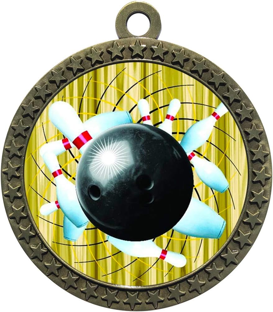 Express Medals Various Styles 1 to 50 Pack of Engraved Gold Bowling Medals Trophy Award with Neck Ribbon Medal Trophies Gift Prize Custom Bowler