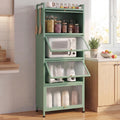 LDAILY 5-Tier Kitchen Storage Cabinet, Mobile Microwave Stand with Metal Frame, Double Anti-toppling Device, 4 Rolling Casters, Freestanding Bakers Rack for Kitchen, Dining Room, Living Room (Green)