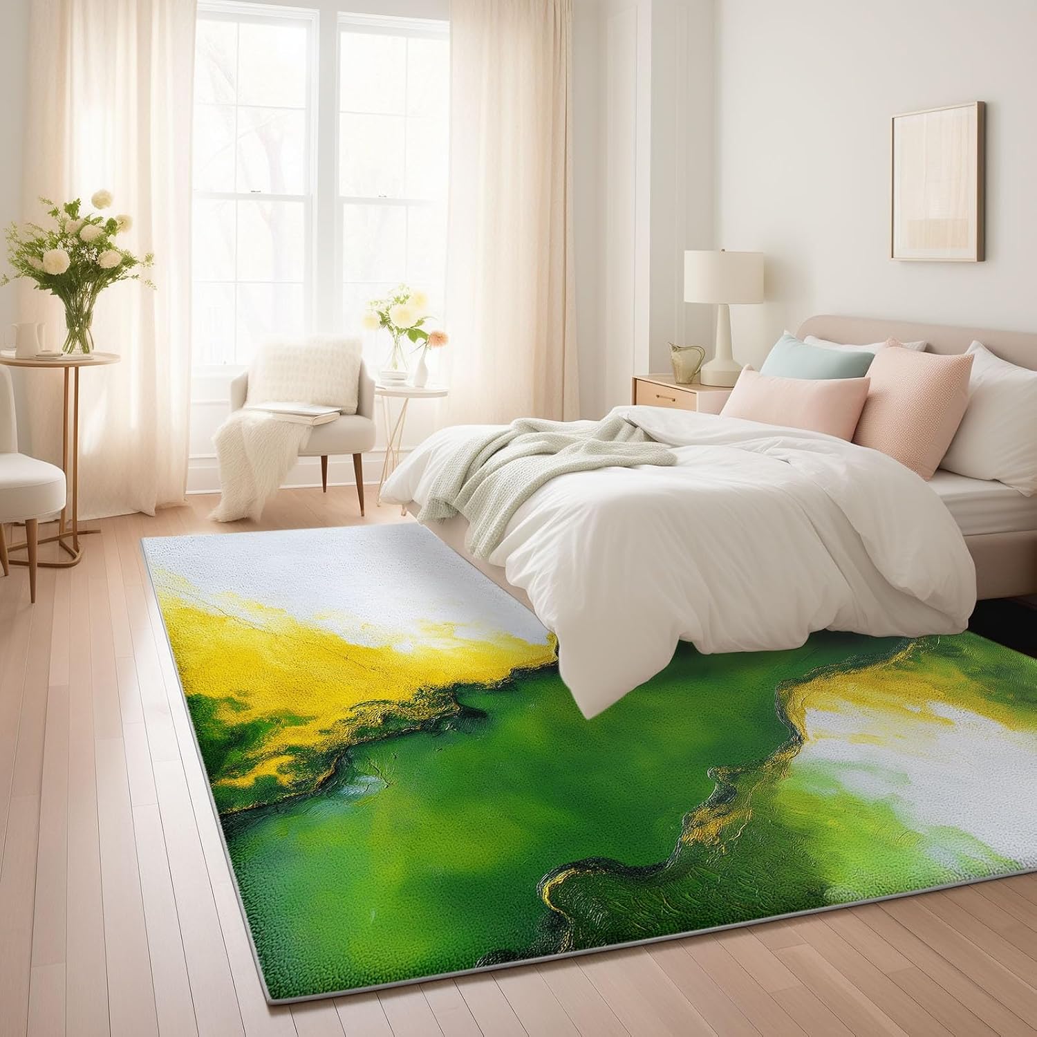 Abstract Art Soft Print Area Rug 5' x 7', Luxury Marble River Print Decor Washable Rug Non Slip Carpet Absorbent Mat for Kitchen Living Room Bedroom Entrance Carpet