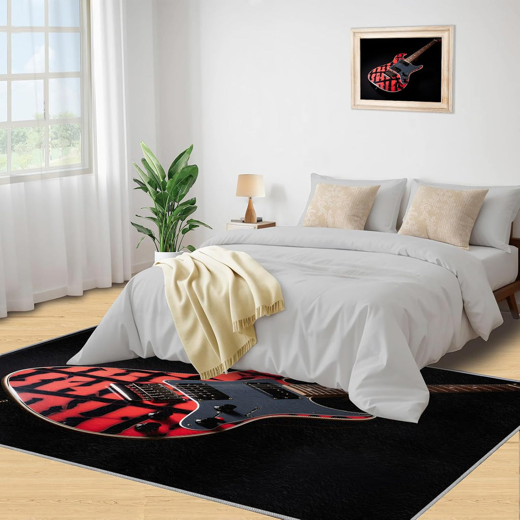 Guitar Rugs for Music Room - Boys Musical Rug, 6x8 Rug, Music Washable Rugs for Living Room Bedroom, Color Area Rug, Rock and Roll Carpet - Home Decor, Electric Guitars Gifts for Men