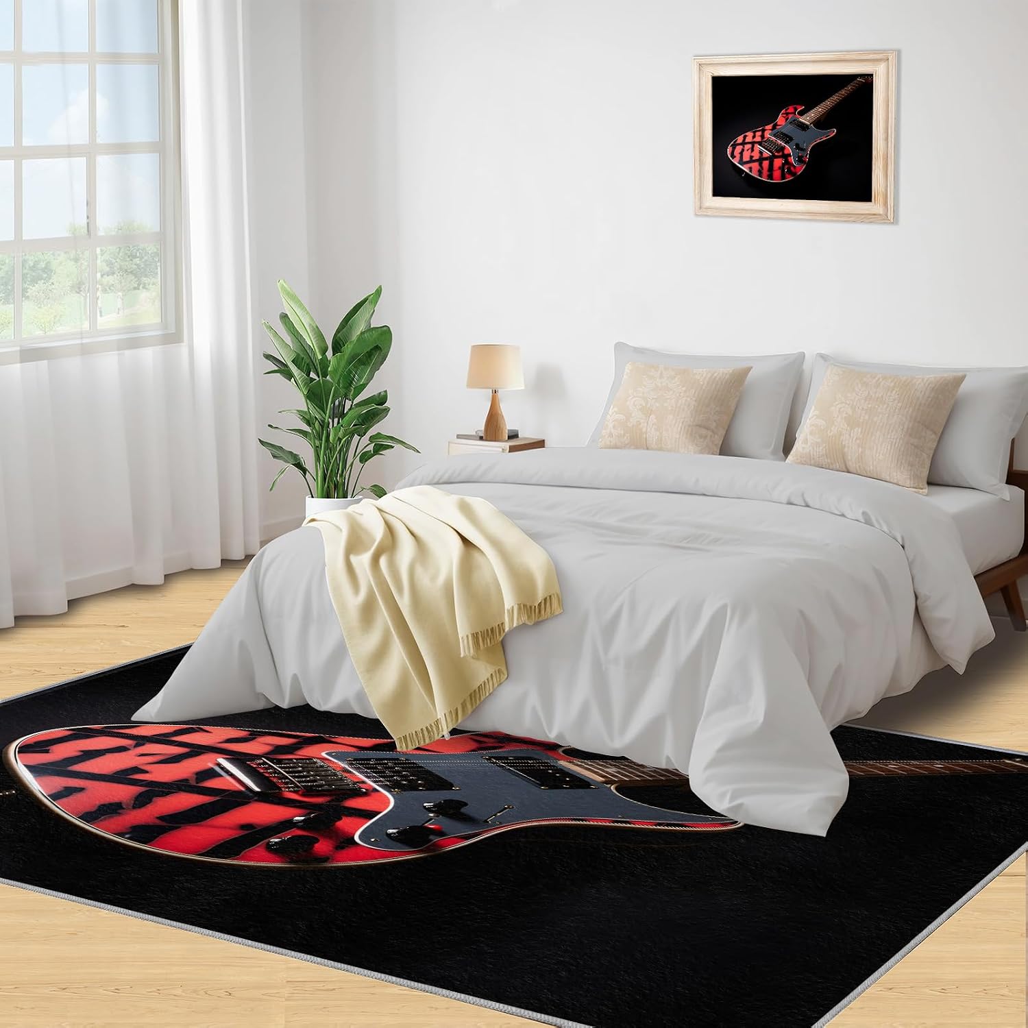 Guitar Rugs for Music Room - Boys Musical Rug, 6x8 Rug, Music Washable Rugs for Living Room Bedroom, Color Area Rug, Rock and Roll Carpet - Home Decor, Electric Guitars Gifts for Men