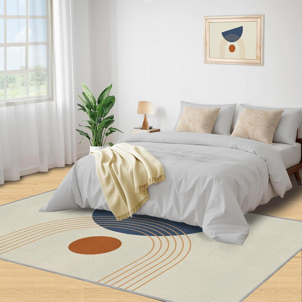 Mid Century Modern Area Rug, Boho Rainbow Rugs for Living Room, Indoor Non-Slip Kids Rugs, Machine Washable Breathable Durable Carpet for Front Entrance Floor Decor,6 x 8ft