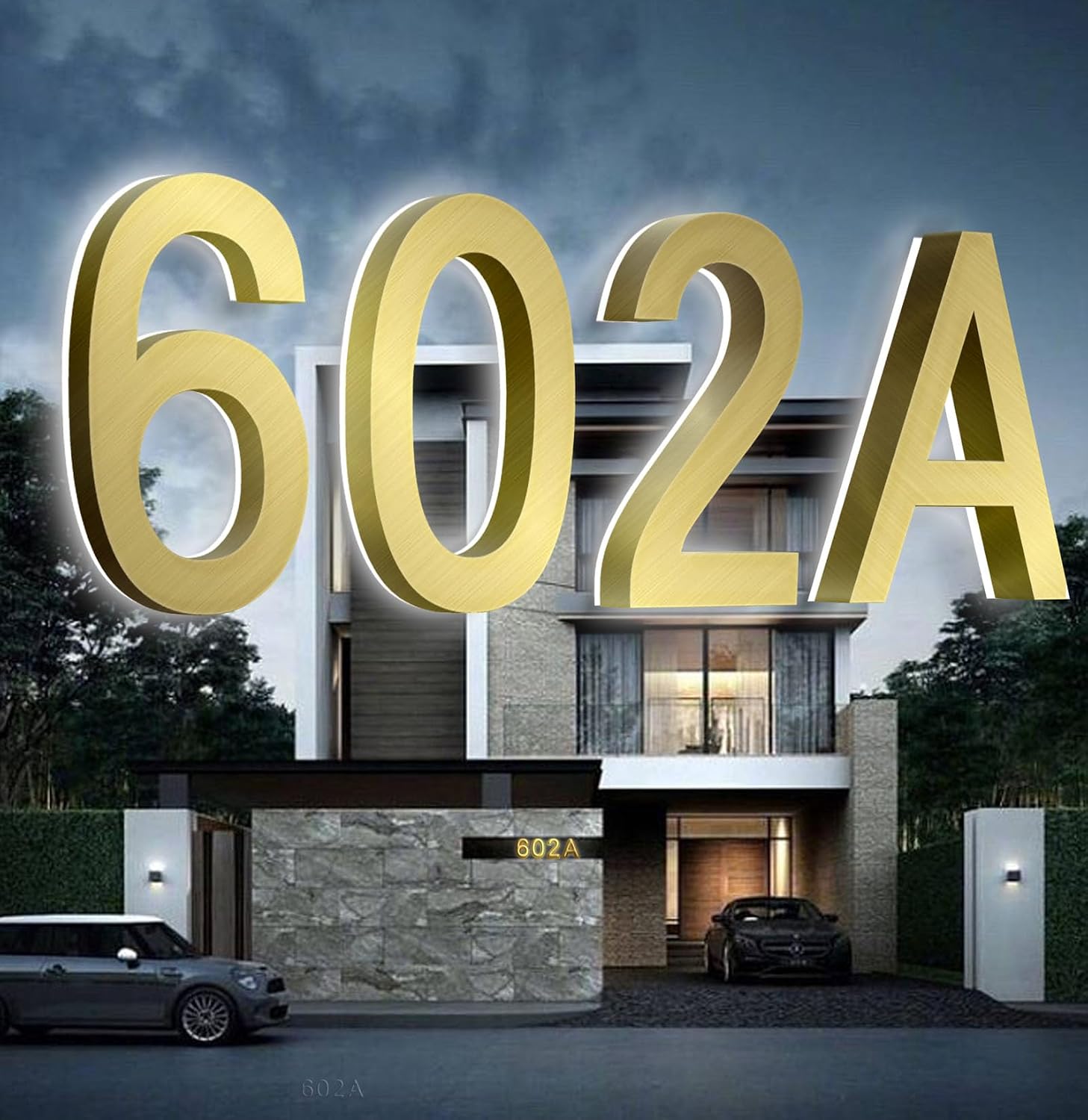 Backlit LED Illuminated Door Number, Gold Brushed Stainless Steel, LED Illuminated Home Address Number, Modern Lighted House Numbers.